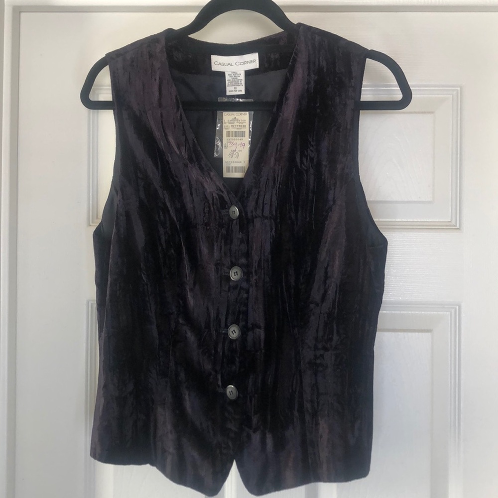 Casual Corner Black Velour Button Vest - Large
